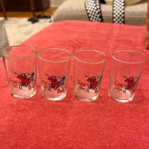 Set of 4 Hex Vom Das Shot Glasses - Red Design